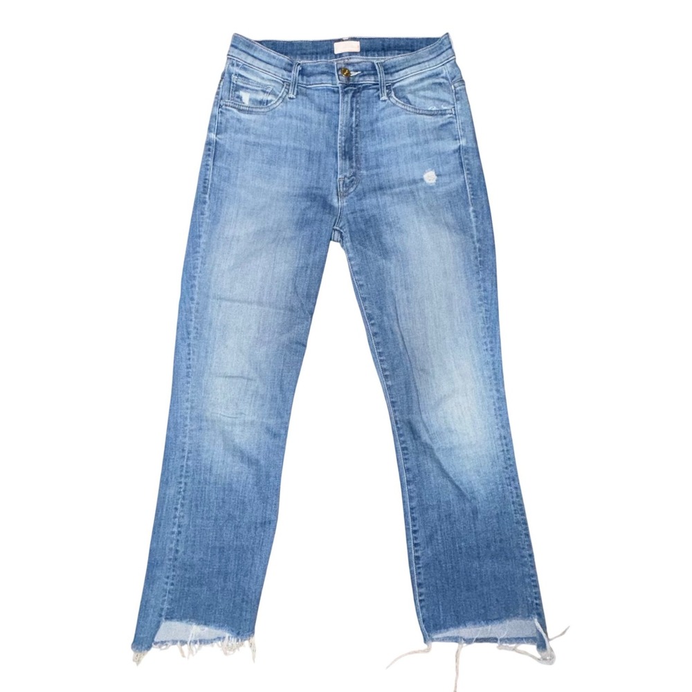 Mother‎ Insider Crop Step Fray 27 Blue High Waist Raw Hem jeans Distressed